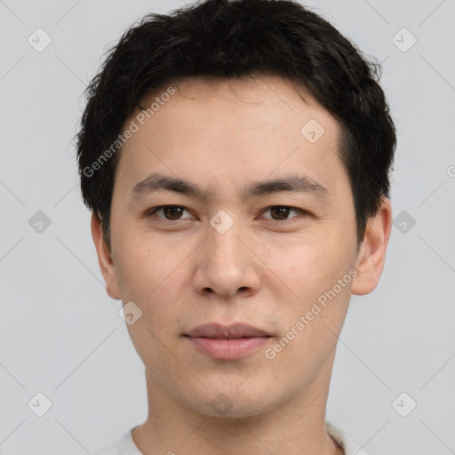 Neutral asian young-adult male with short  black hair and brown eyes