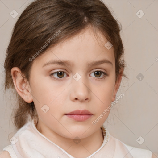 Neutral white child female with medium  brown hair and brown eyes