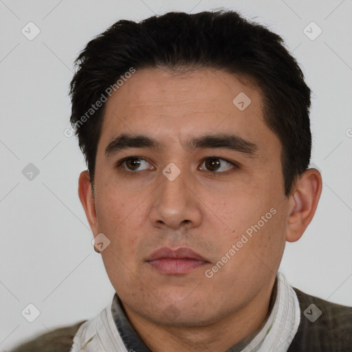 Neutral asian young-adult male with short  black hair and brown eyes