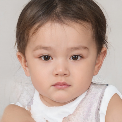 Neutral white child female with short  brown hair and brown eyes