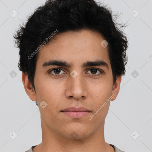 Neutral asian young-adult male with short  brown hair and brown eyes