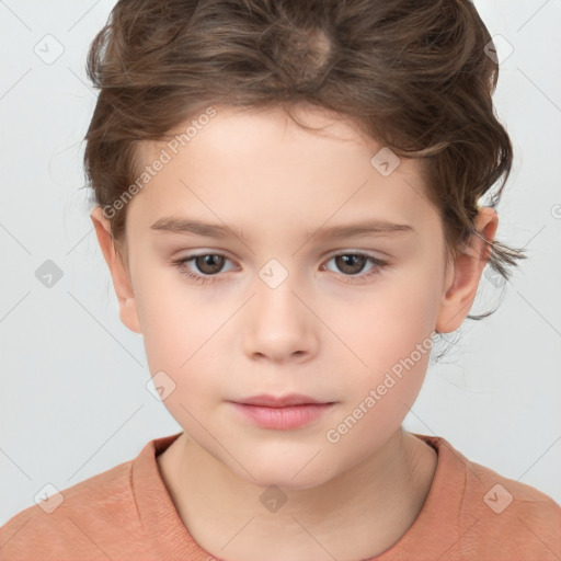 Neutral white child female with short  brown hair and brown eyes