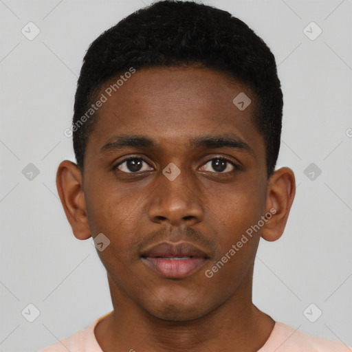 Neutral black young-adult male with short  brown hair and brown eyes
