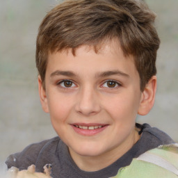 Joyful white child male with short  brown hair and brown eyes