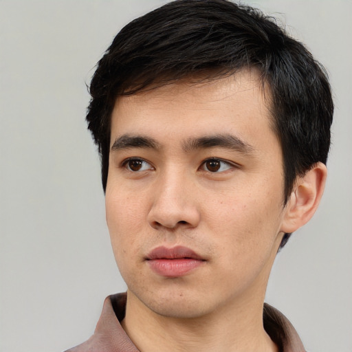 Neutral white young-adult male with short  black hair and brown eyes