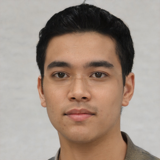 Neutral asian young-adult male with short  black hair and brown eyes