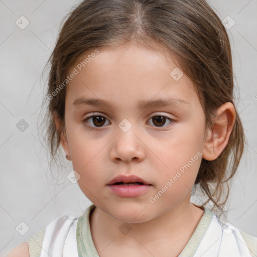 Neutral white child female with medium  brown hair and brown eyes