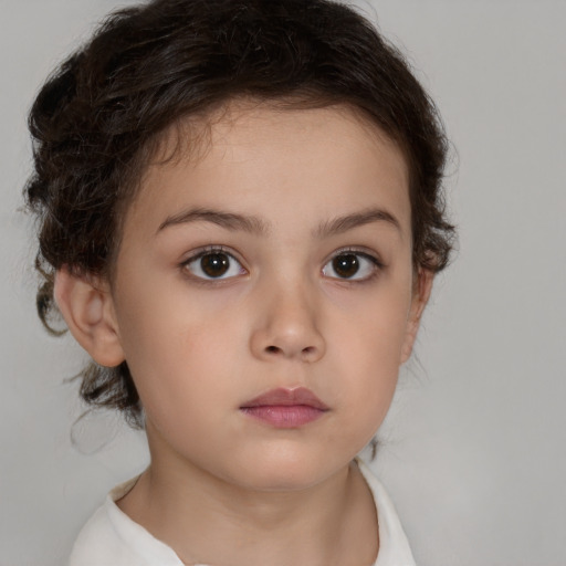 Neutral white child female with medium  brown hair and brown eyes