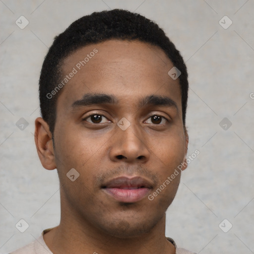 Neutral black young-adult male with short  brown hair and brown eyes