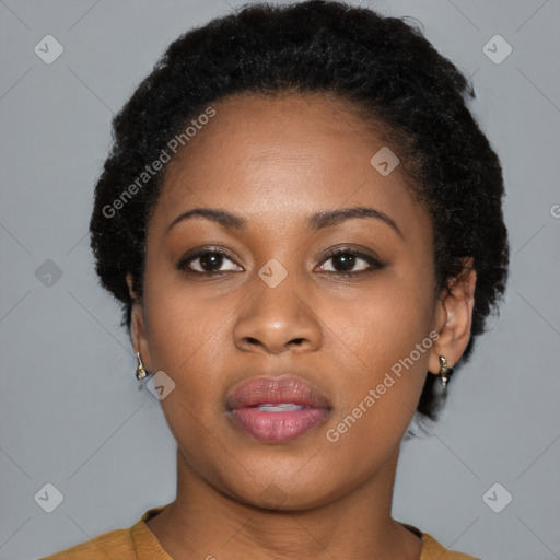 Neutral black young-adult female with short  brown hair and brown eyes