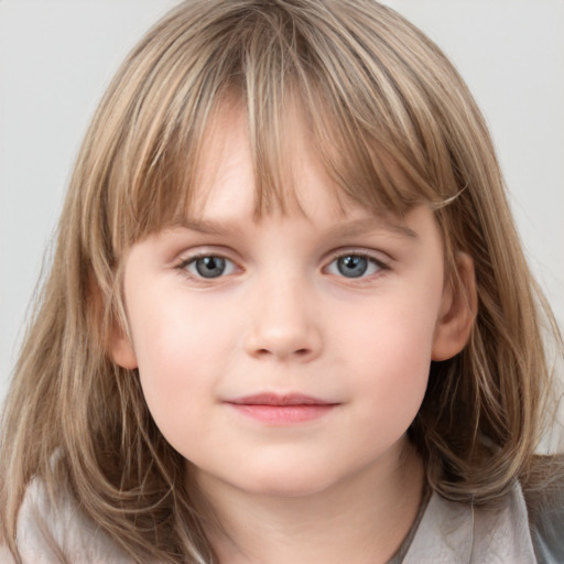 Neutral white child female with medium  brown hair and grey eyes