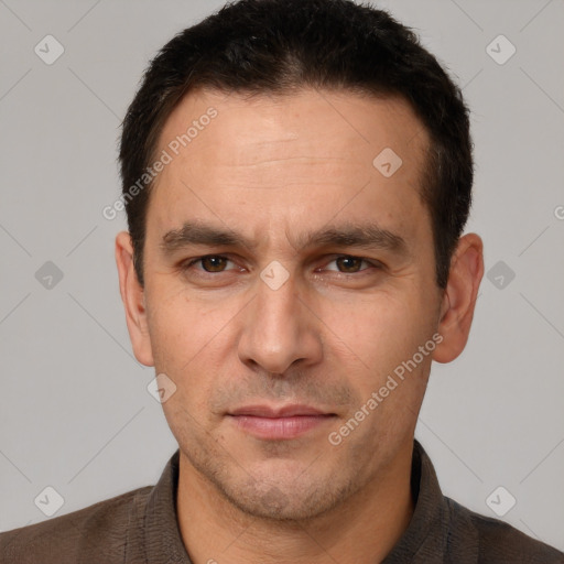 Neutral white adult male with short  brown hair and brown eyes