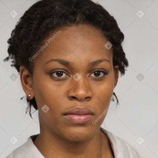 Neutral black young-adult female with short  brown hair and brown eyes