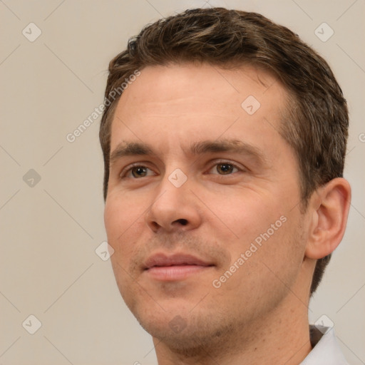 Neutral white adult male with short  brown hair and brown eyes