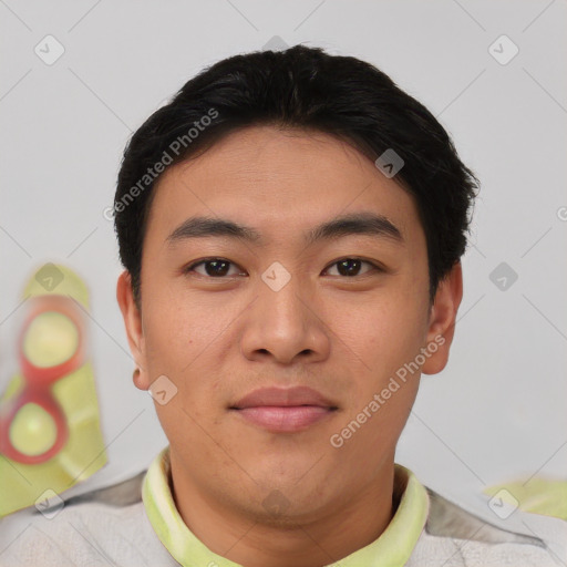 Neutral asian young-adult male with short  black hair and brown eyes