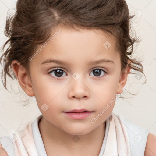 Neutral white child female with short  brown hair and brown eyes