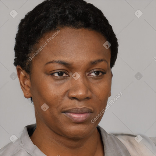 Neutral black young-adult female with short  brown hair and brown eyes