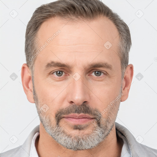 Neutral white adult male with short  brown hair and brown eyes