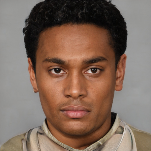Neutral latino young-adult male with short  brown hair and brown eyes