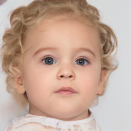 Neutral white child female with medium  brown hair and blue eyes