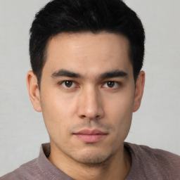 Neutral asian young-adult male with short  black hair and brown eyes