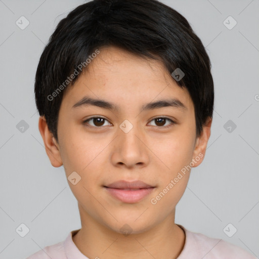 Neutral asian young-adult male with short  brown hair and brown eyes