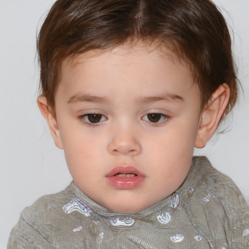 Neutral white child female with short  brown hair and brown eyes