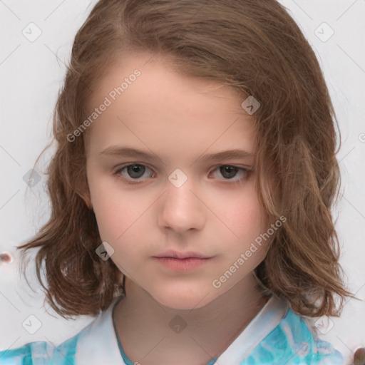 Neutral white child female with medium  brown hair and brown eyes