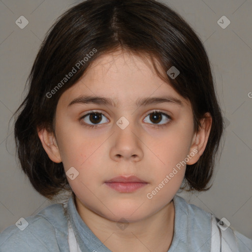 Neutral white child female with medium  brown hair and brown eyes