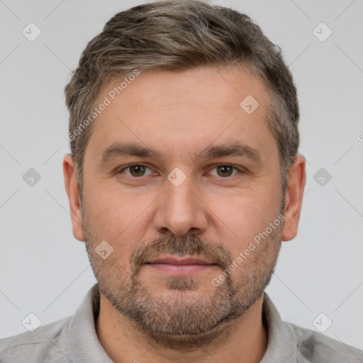 Neutral white adult male with short  brown hair and brown eyes