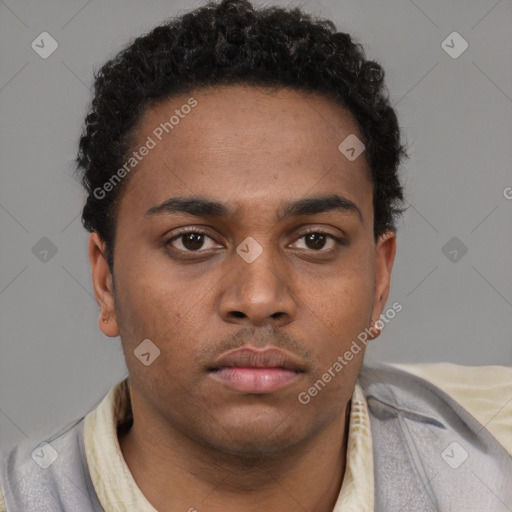 Neutral black young-adult male with short  brown hair and brown eyes