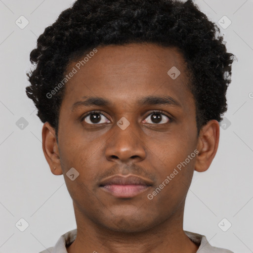 Neutral black young-adult male with short  brown hair and brown eyes