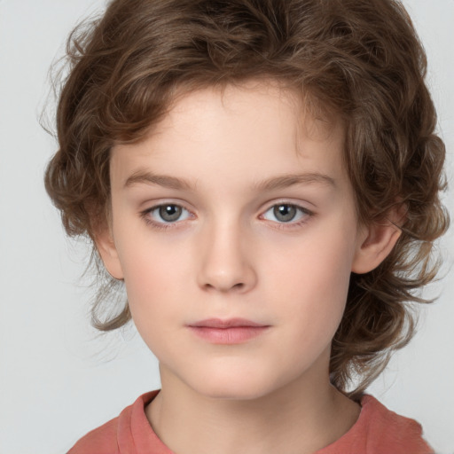 Neutral white child female with medium  brown hair and brown eyes