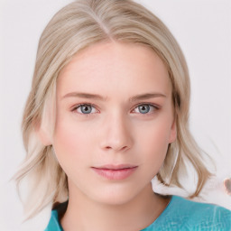 Neutral white young-adult female with medium  brown hair and blue eyes