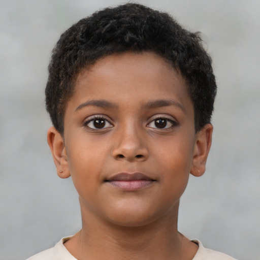 Neutral black child female with short  brown hair and brown eyes