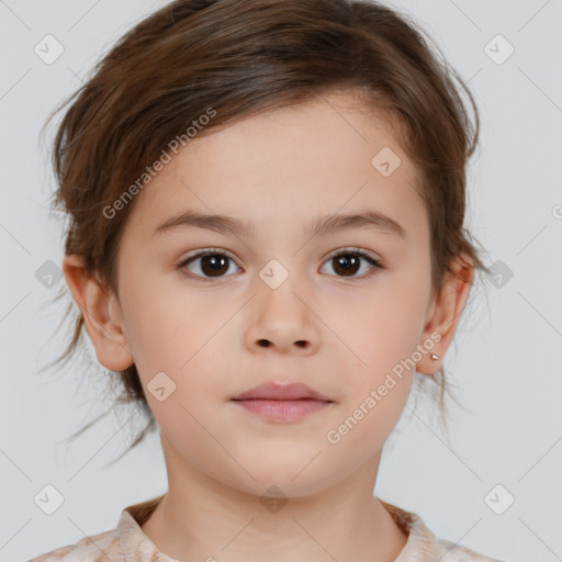 Neutral white child female with medium  brown hair and brown eyes