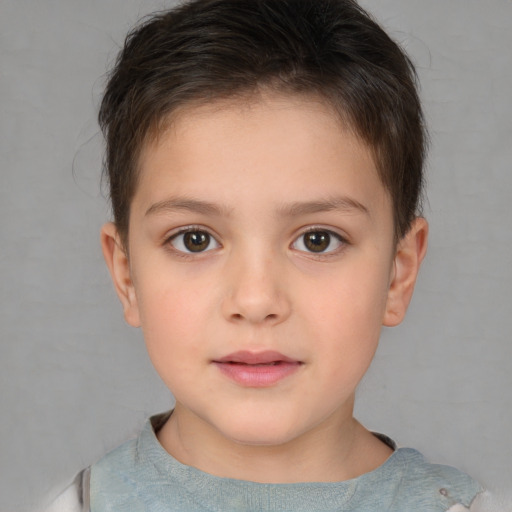 Neutral white child female with short  brown hair and brown eyes