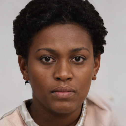 Neutral black young-adult female with short  brown hair and brown eyes