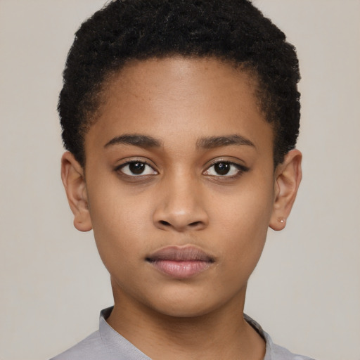 Neutral latino child female with short  black hair and brown eyes