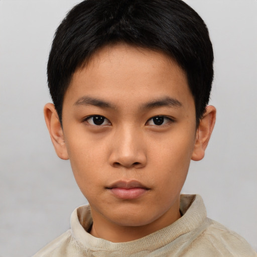 Neutral asian child male with short  brown hair and brown eyes