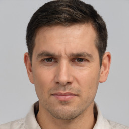 Neutral white adult male with short  brown hair and brown eyes