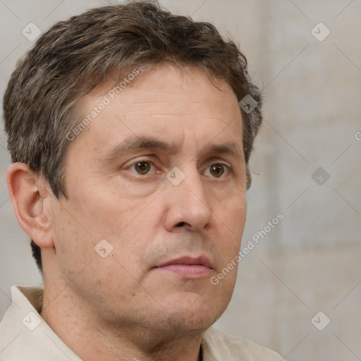 Neutral white adult male with short  brown hair and brown eyes