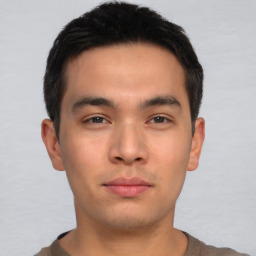 Neutral asian young-adult male with short  brown hair and brown eyes