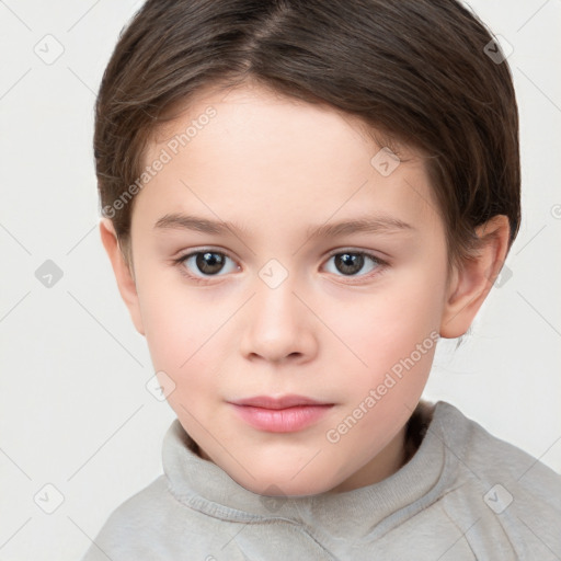 Neutral white child female with short  brown hair and brown eyes