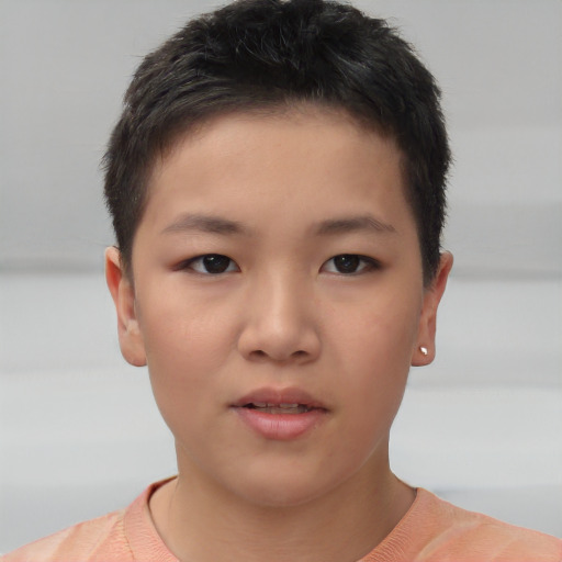 Neutral asian young-adult female with short  brown hair and brown eyes