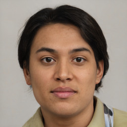 Neutral asian young-adult male with short  brown hair and brown eyes