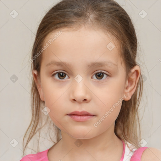 Neutral white child female with medium  brown hair and brown eyes