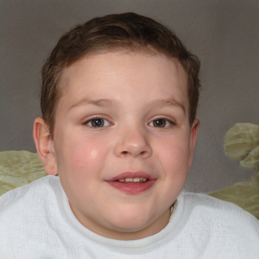 Joyful white child female with short  brown hair and brown eyes