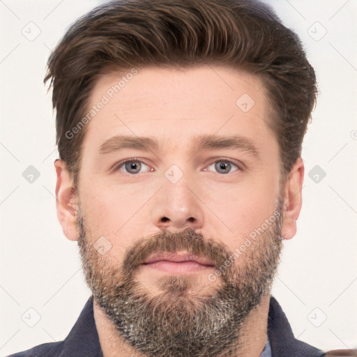 Neutral white adult male with short  brown hair and brown eyes