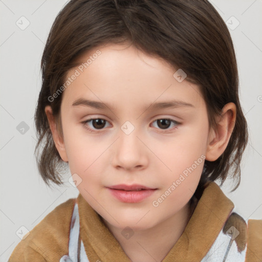 Neutral white child female with medium  brown hair and brown eyes